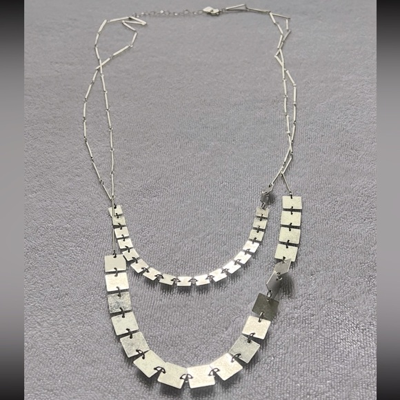 Double layer square disc silver necklace 30” from Anthropologie - Picture 1 of 7
